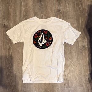 Volcom White Short Sleeve Tee with Geometric Design